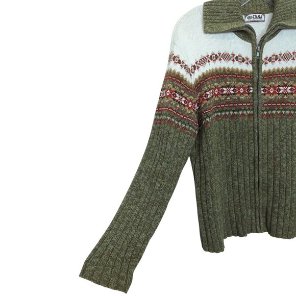 Tiara International Wool Blend Nordic Vintage‎ Sweater With Full Zip sz L - Picture 3 of 14
